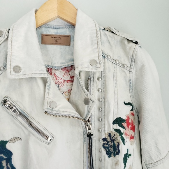 Blank NYC Jackets & Blazers - [BLANKNYC] Acid Wash Embroidered Moto Denim Jacket